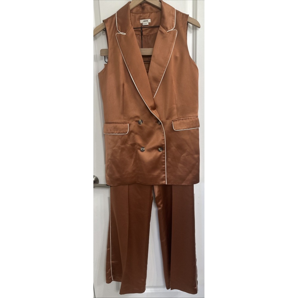 Jason Wu Size Medium Double Breast Satin Vest & Wide Leg Piped Sz 8 Pants Copper
